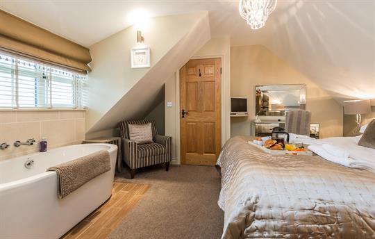 Master bedroom & freestanding bath